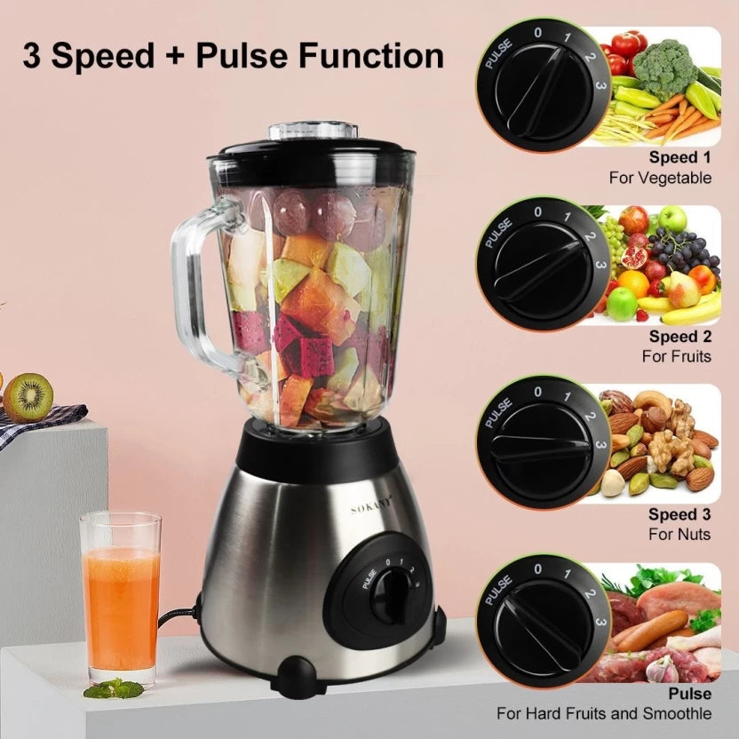 Thick Glass Jug Blender, 1000W, 6 Blade, with Grinder Attachment