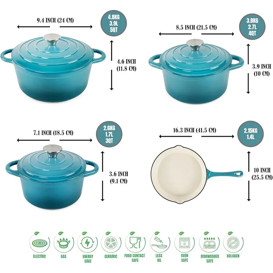 7-Piece Cast Iron Cookware Set – Nonstick, Oven Safe Pots